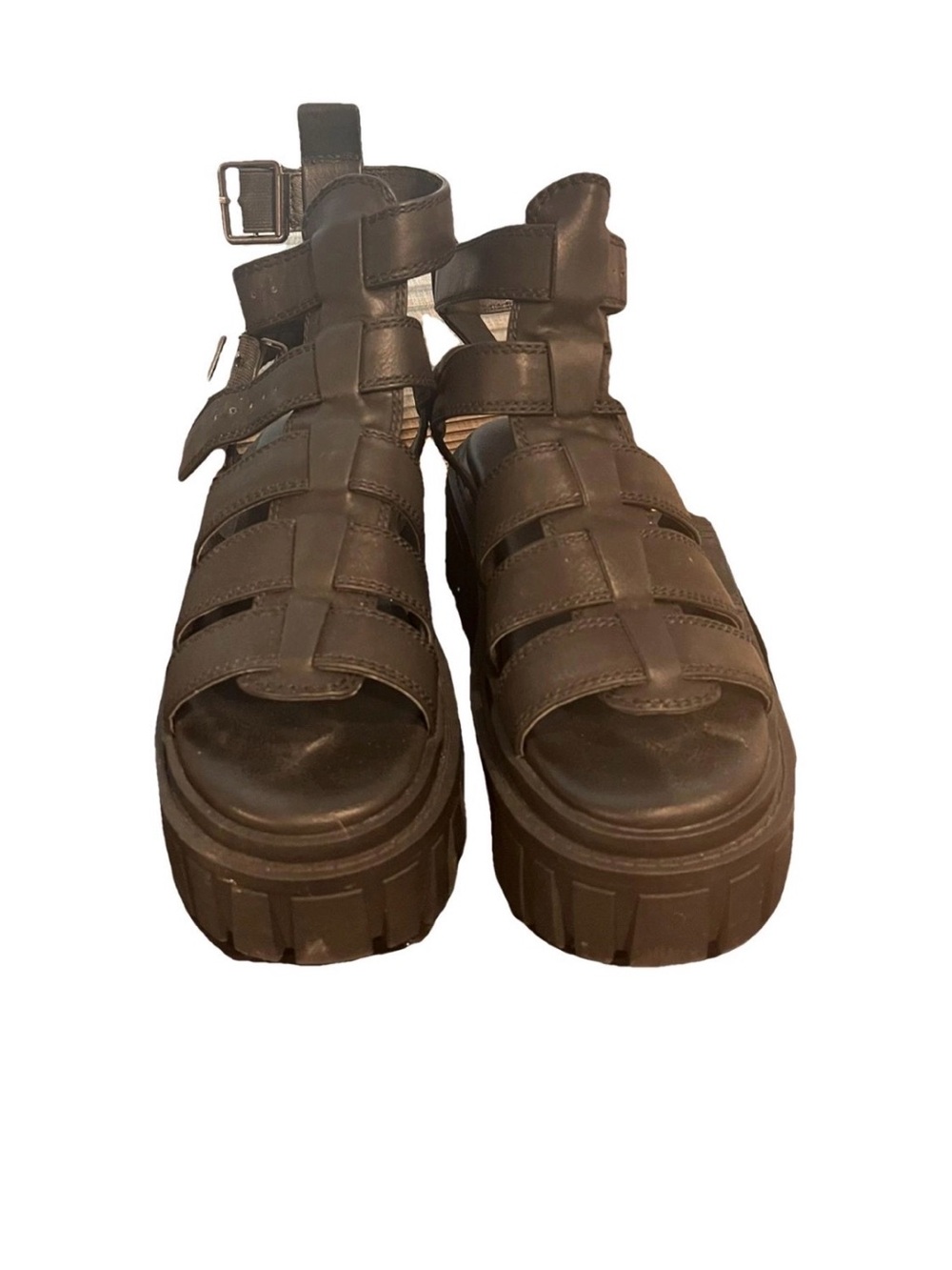 Dolls Kill Brown Chunky Strappy Platform Sandals